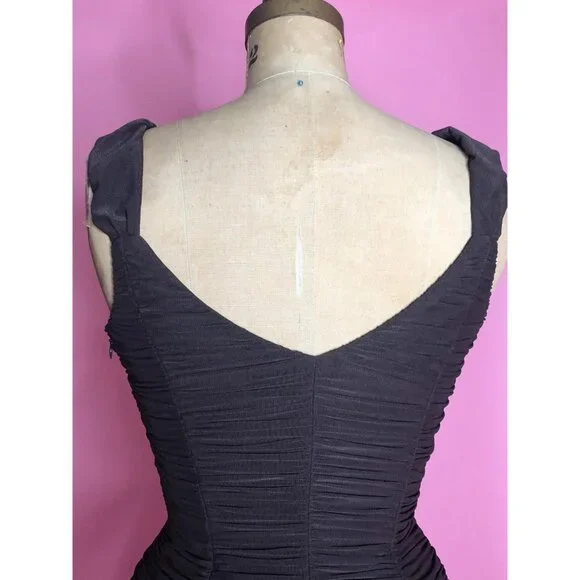 Y2K SUE WONG Chocolate Brown RUCHED Draped Floral Appliqué, Sequins, and Beads,